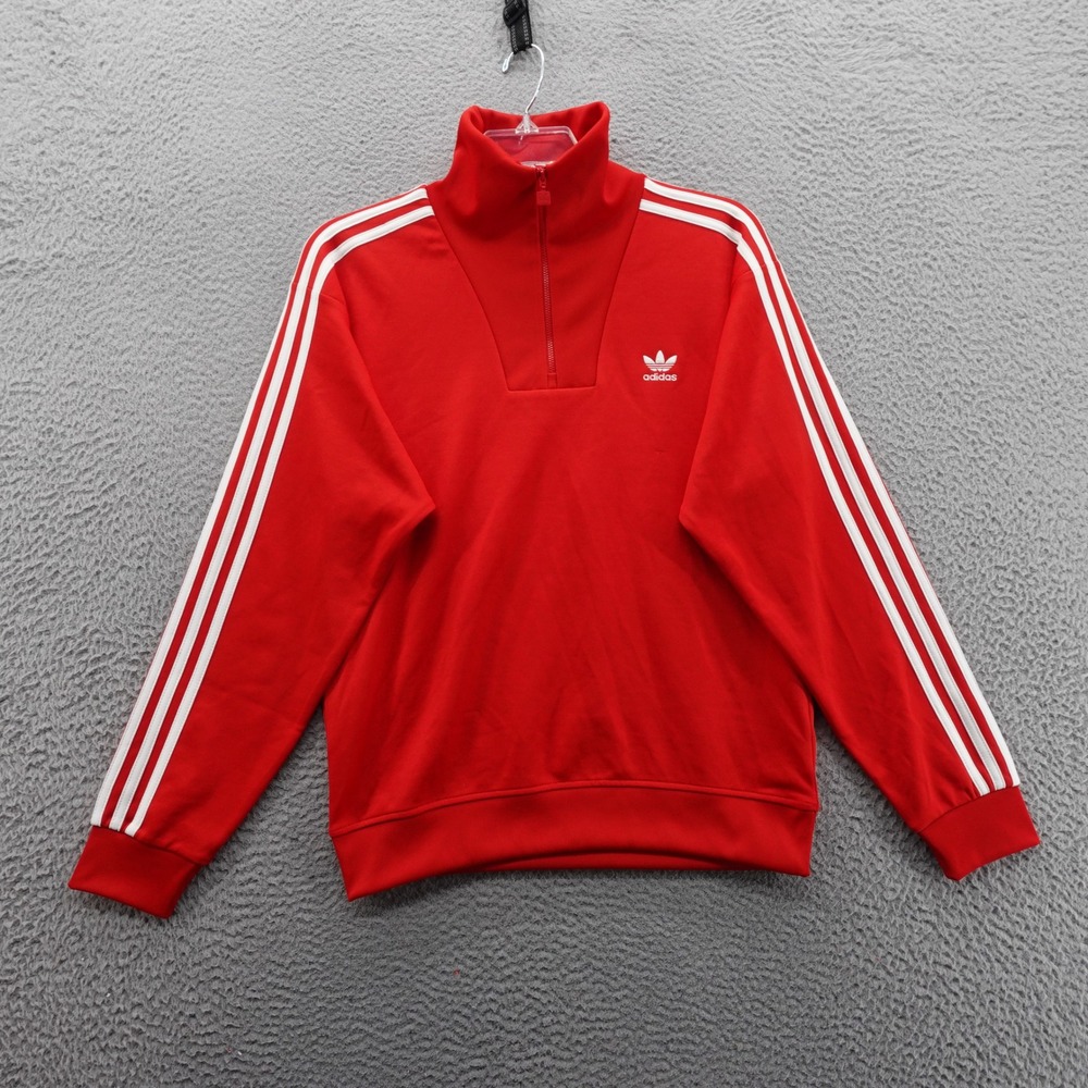 Adidas Funnelneck Track Top Small Red Pullover Three Stripe Mens Long Sleeve NWT